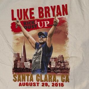 Luke Bryan Kick the Dust Up Tour T‑Shirt — White with Red & Gold Print